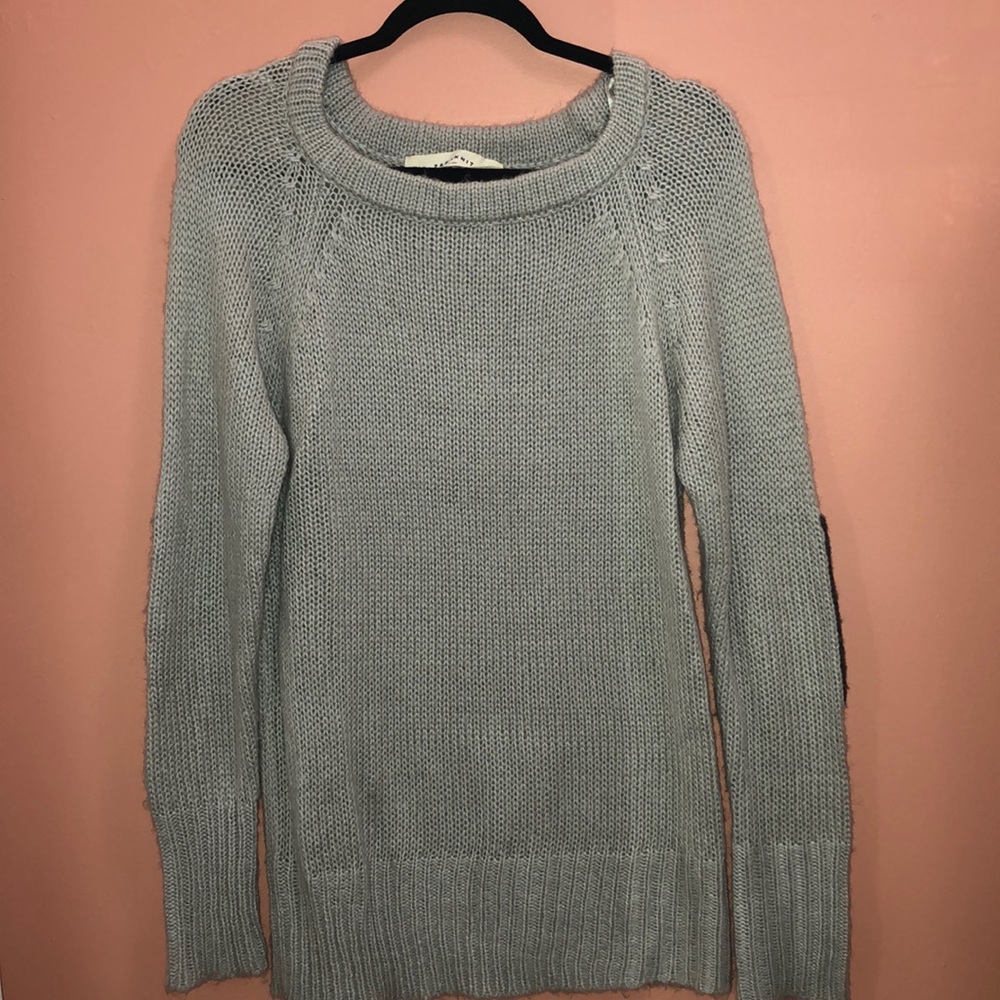 Grey pullover sweater elbow patches
